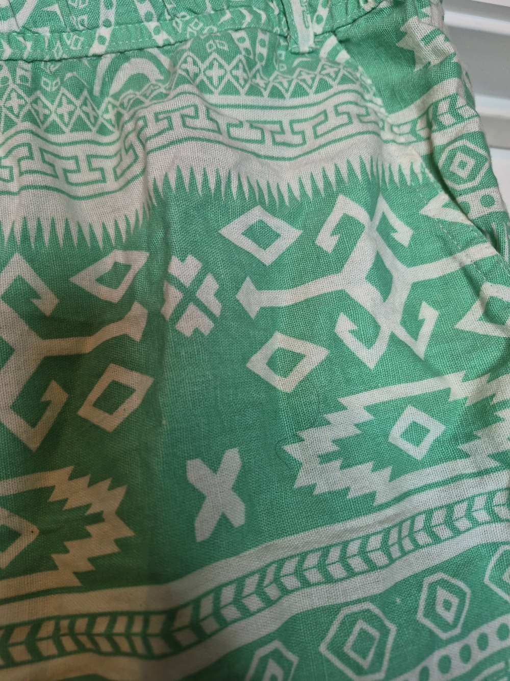 Lagaci Mint Green and White Printed Shorts with Drawstring Cotton Linen Size Xl - Picture 4 of 8